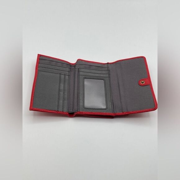 Fossil Multifunction Wallet Red Leather Zippered Trifold Gray Interior EUC - Picture 4 of 16